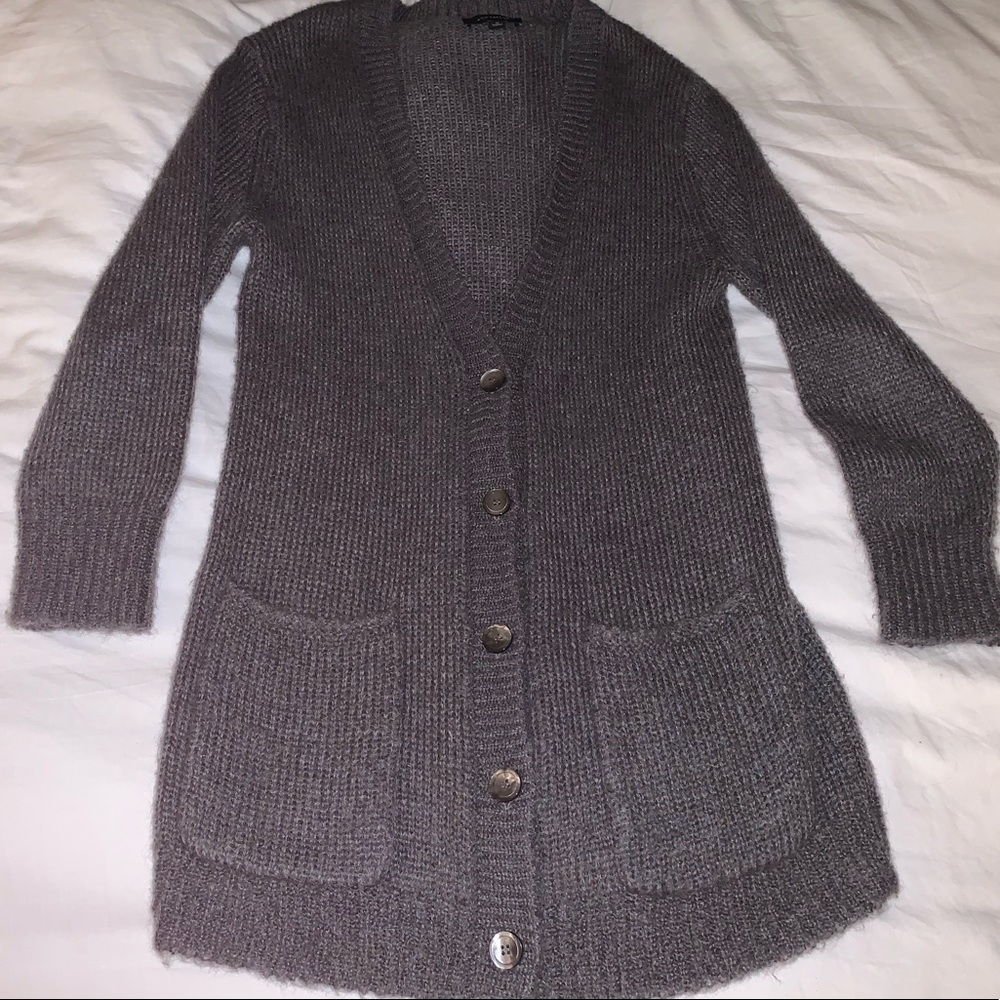 Ann Taylor Gray Mohair V Neck Long Cardigan Sweater - Picture 7 of 12